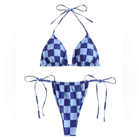 Zaful Blue Checkered Bikini - Picture 1 of 5